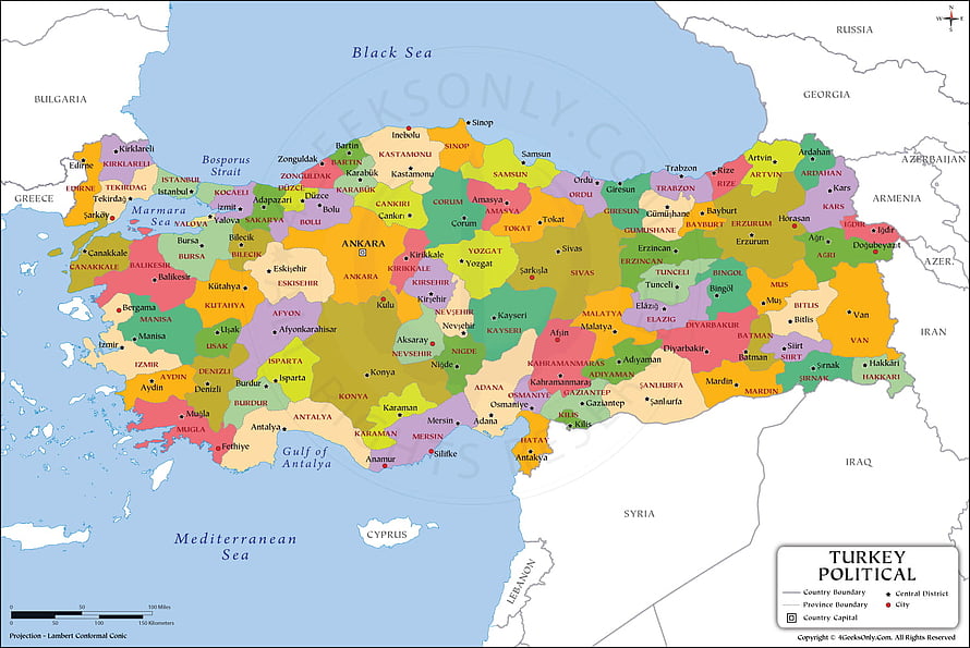 Turkey Political Map with Provinces and Major Cities HD wallpaper