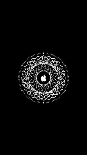 Minimalist Apple Logo Encased in Geometric Spirograph Pattern on Black Background HD phone wallpaper