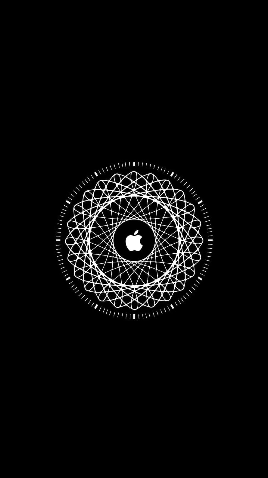 Minimalist Apple Logo Encased in Geometric Spirograph Pattern on Black Background HD phone wallpaper