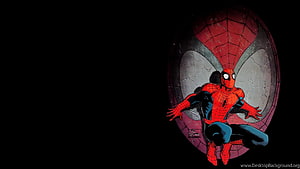 Spider-Man Crouching in Front of Stained Glass Spider Emblem on Black Background, Spider Man Computer , Backgrounds Backgrounds, spider man for pc HD wallpaper