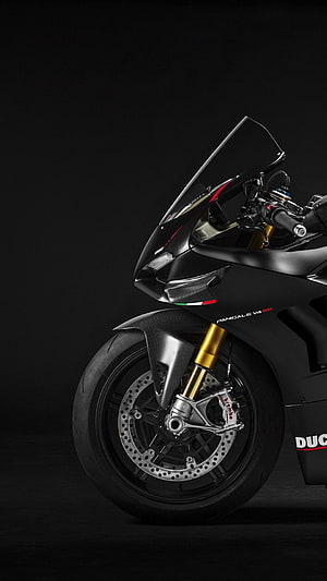 Ducati Panigale V4 SP Matte Black Superbike Front End Detail HD phone wallpaper