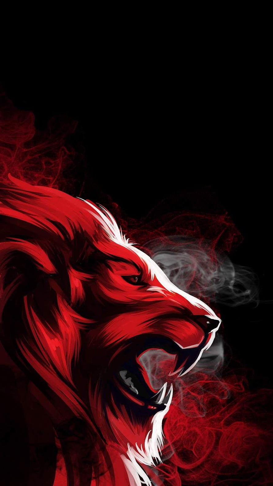 Fierce Red Lion Head Roaring With Smoke On Black Background HD phone wallpaper