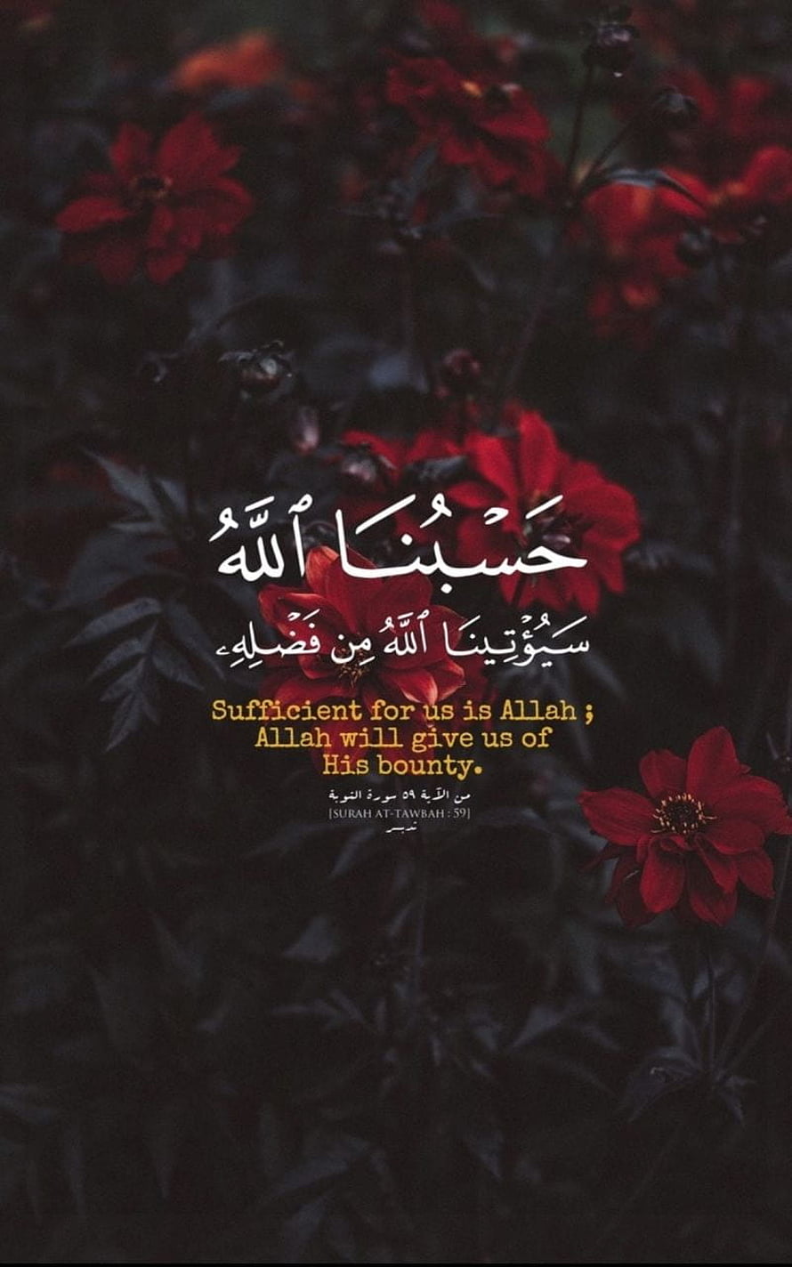 Dark Red Flowers With Islamic Quran Verse Calligraphy HD phone wallpaper