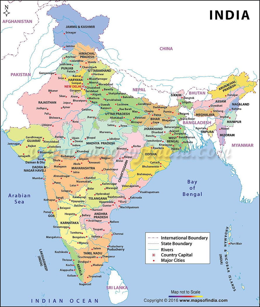 Detailed Political Map of India Showing States, Major Cities, and Neighboring Countries HD phone wallpaper
