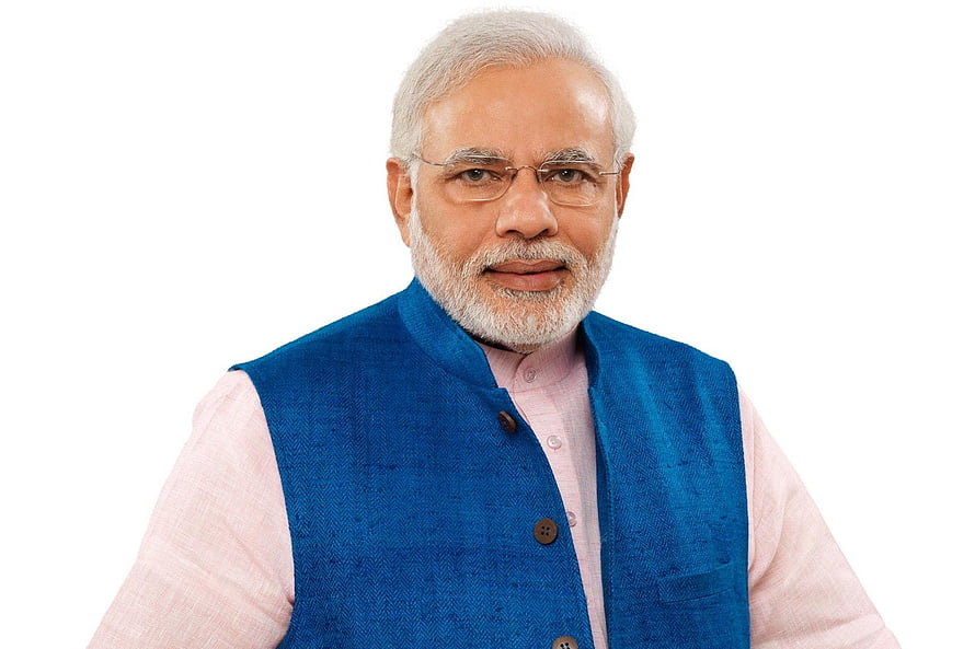 Portrait of Narendra Modi Wearing Blue Nehru Jacket and Pink Shirt HD wallpaper
