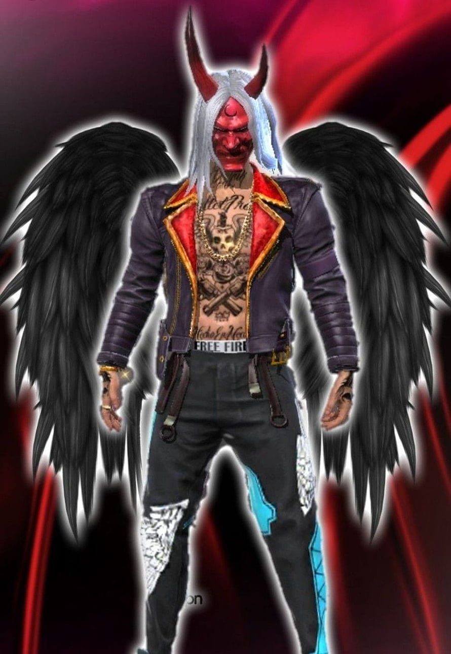 Free Fire Demon Character With Black Wings And Red Mask HD phone wallpaper