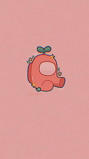 Cute Kawaii Astronaut Character with Sprout and Flowers on Soft Pink Background HD phone wallpaper