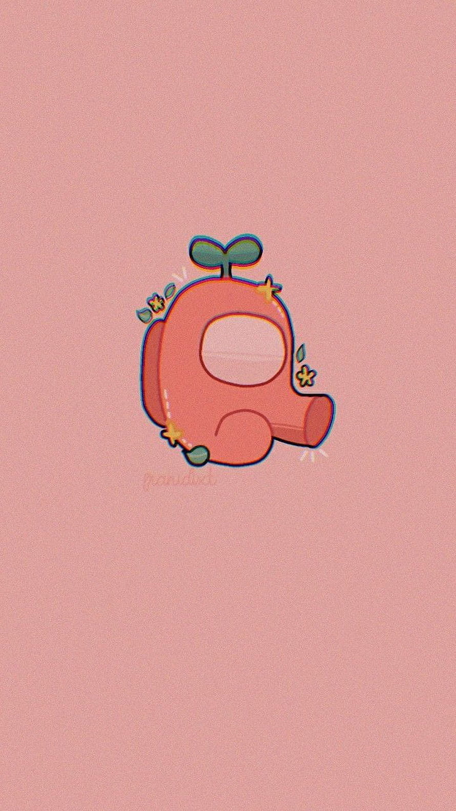 Cute Kawaii Astronaut Character with Sprout and Flowers on Soft Pink Background HD phone wallpaper