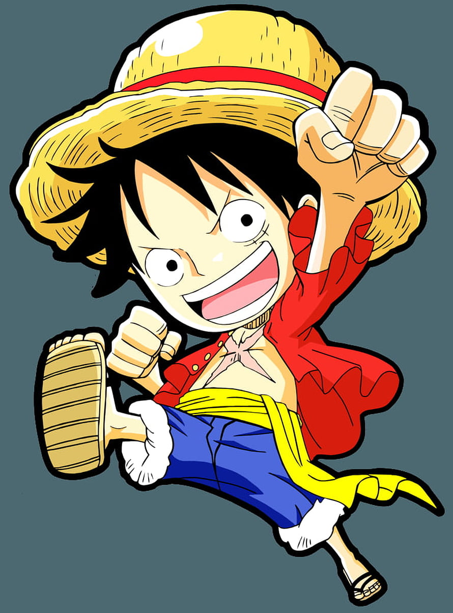 Chibi Monkey D. Luffy Jumping Pose from One Piece Anime HD phone wallpaper