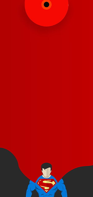 Minimalist Superman Vector Art with Red Background and Geometric Sun, Center Punch Hole, realme c15 HD phone wallpaper