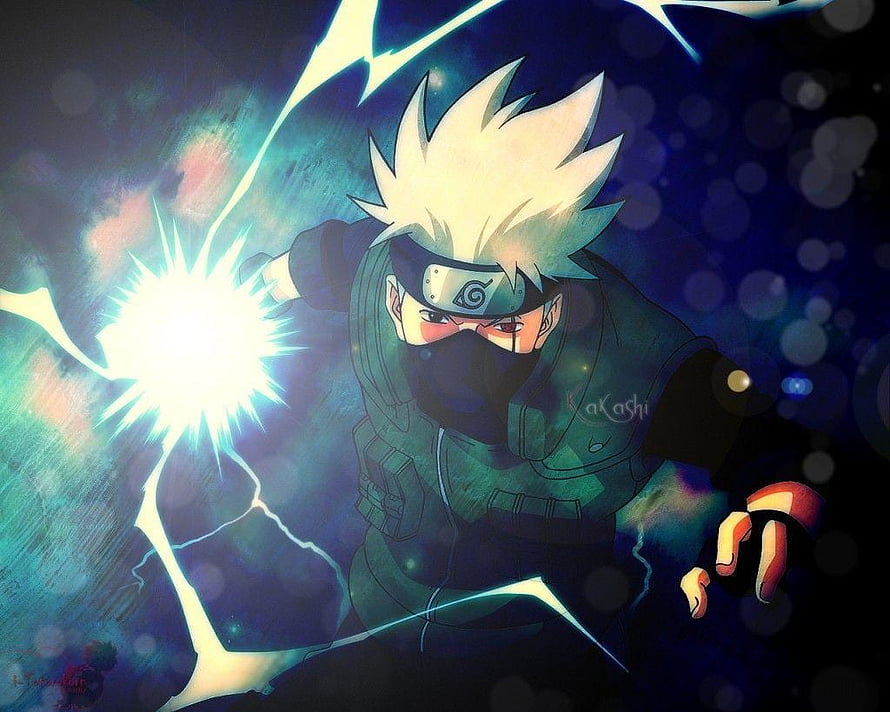 Naruto Kakashi Hatake Anime Character with Lightning Chakra and Konoha Headband HD wallpaper