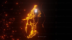 Glowing Golden Lord Rama With Bow And Arrow On Dark Background HD wallpaper