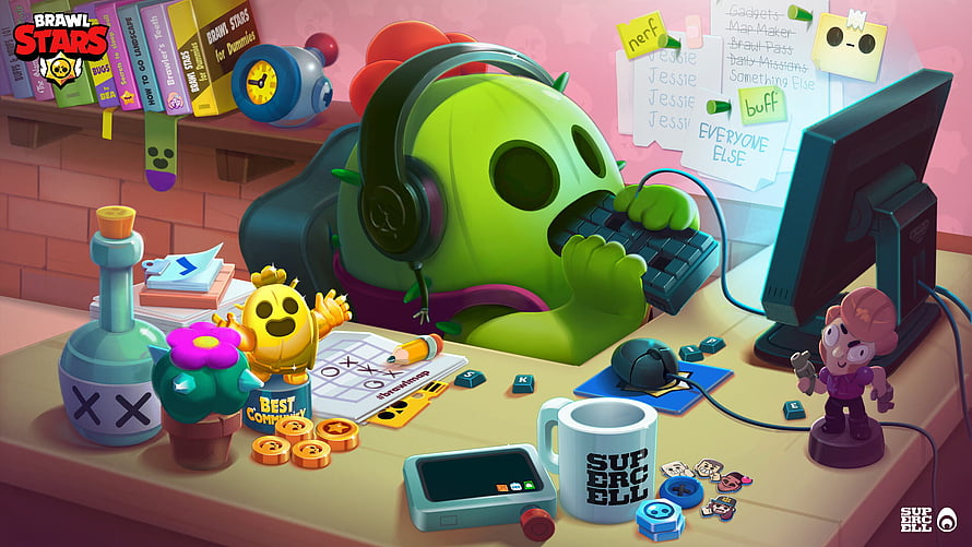 Ocellus Brawl Stars Character Gaming at Desk with Headphones and Computer Setup HD wallpaper