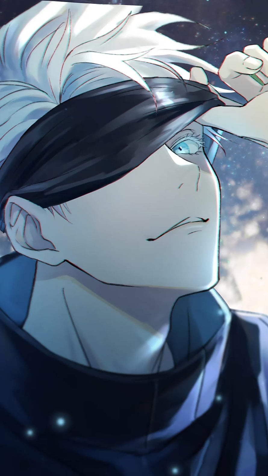 Gojo Satoru from Jujutsu Kaisen in a dramatic close-up with white hair and blue eyes HD phone wallpaper