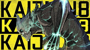 Kaiju No. 8 Monster Illustration with Glowing Energy Veins and Bold Typography HD wallpaper