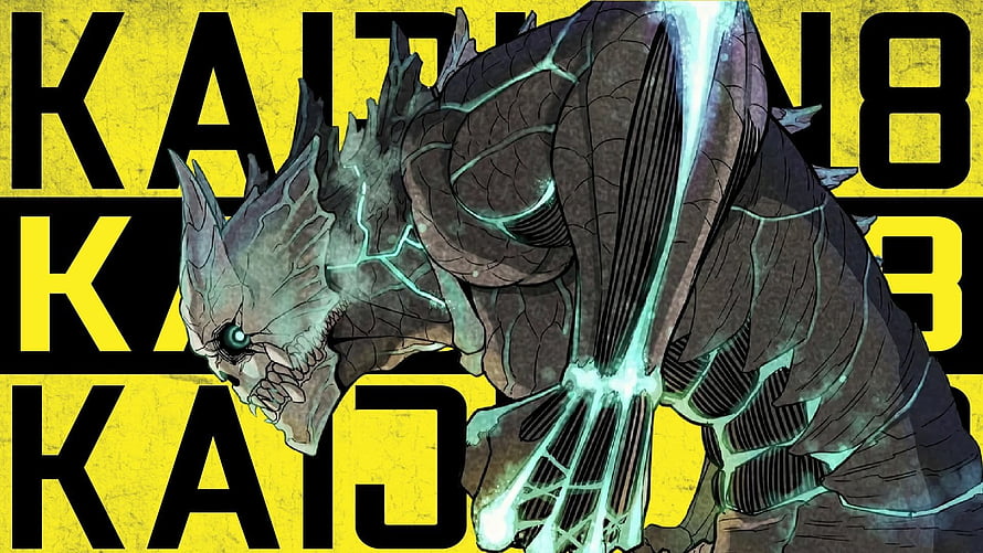 Kaiju No. 8 Monster Illustration with Glowing Energy Veins and Bold Typography HD wallpaper