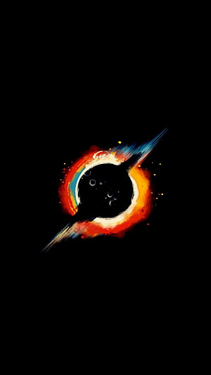 Vibrant Abstract Ring with Fiery Orange and Cool Blue Streaks on Black Background HD phone wallpaper
