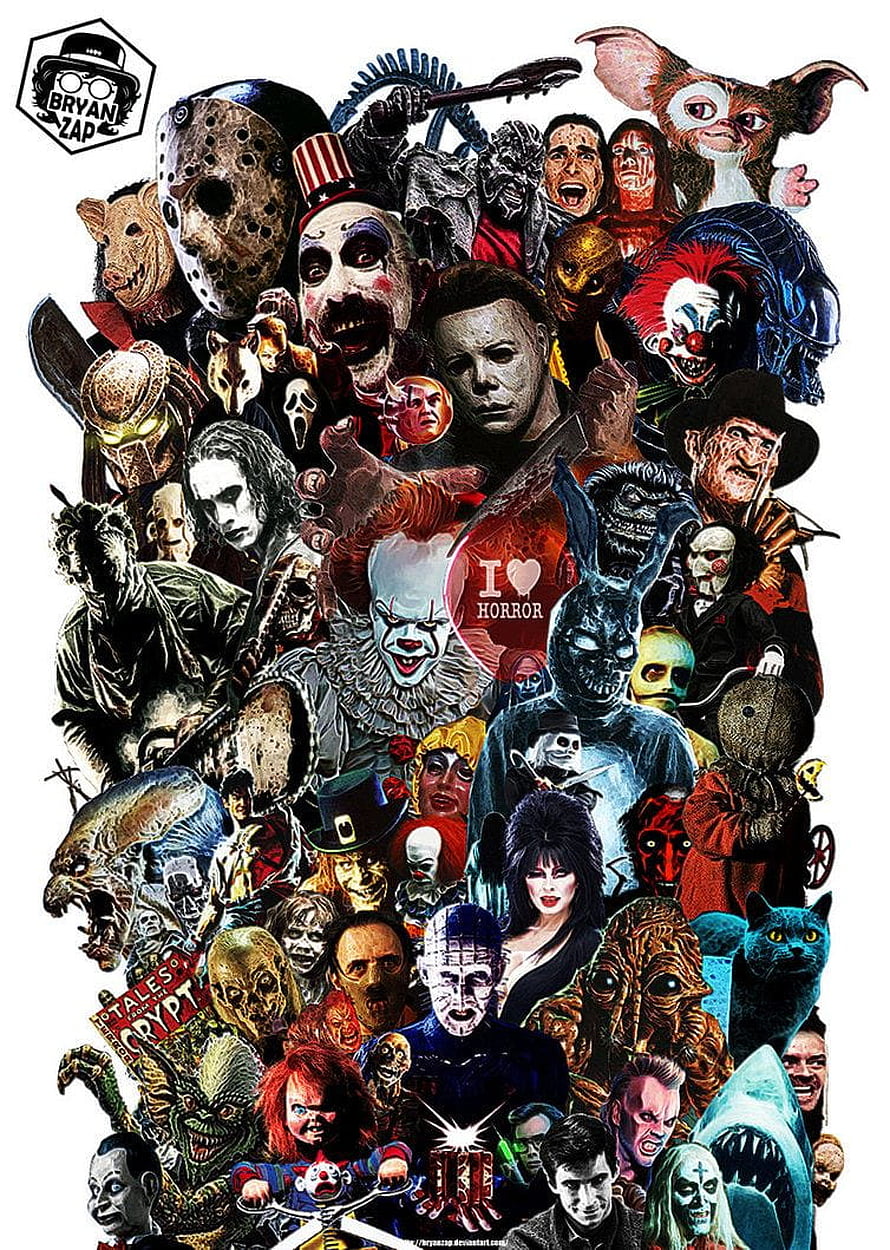 Collage of Classic Horror Movie Villains and Iconic Monsters HD phone wallpaper