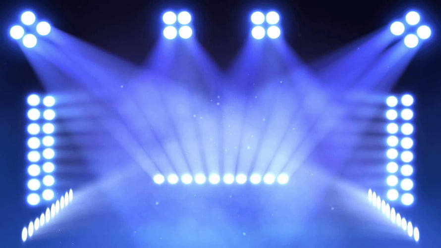 Vibrant Blue Concert Stage Lighting with Radiant Spotlights and Hazy Atmosphere HD wallpaper