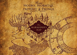 Harry Potter Marauder's Map of Hogwarts Castle on Aged Parchment HD wallpaper