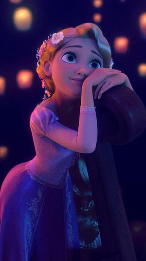 Rapunzel Gazing at Floating Lanterns in Tangled Movie Scene HD phone wallpaper