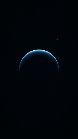 Dark Blue Planet in Deep Space with Faint Atmospheric Glow and Distant Stars HD phone wallpaper