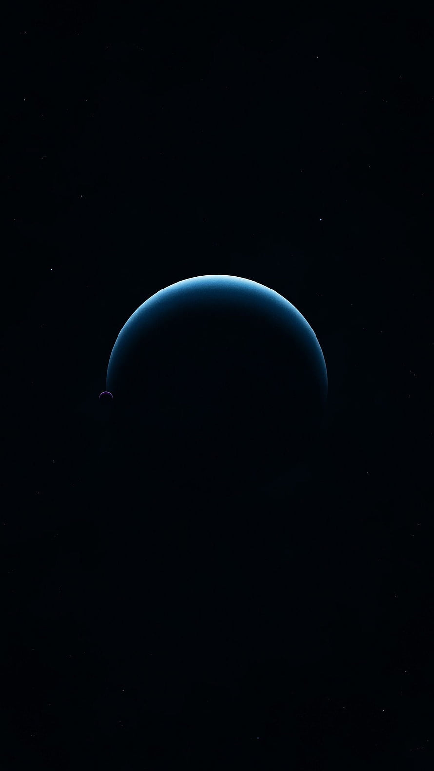 Dark Blue Planet in Deep Space with Faint Atmospheric Glow and Distant Stars HD phone wallpaper