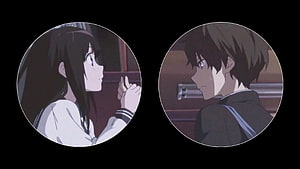 Anime Couple Profile View in Circular Frames HD wallpaper