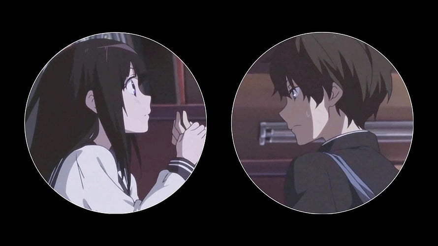 Anime Couple Profile View in Circular Frames HD wallpaper