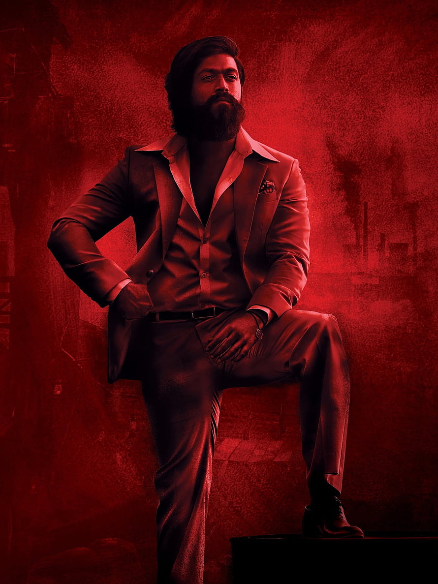 Rocky Bhai KGF 2 Character Portrait in Dramatic Red Cinematic Lighting HD phone wallpaper