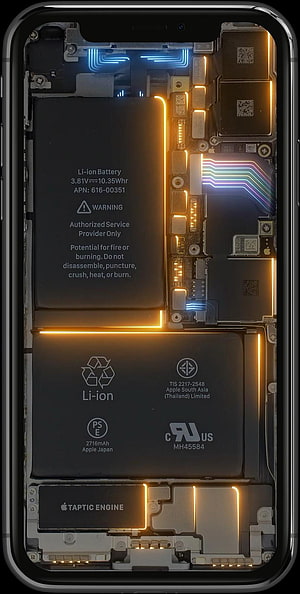 Iphone Internal Components With Glowing Neon Circuit Lines And Battery HD phone wallpaper