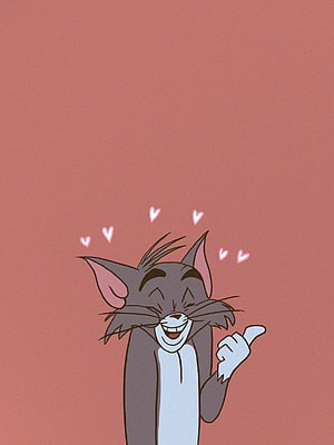 Tom Cat from Tom and Jerry Smiling with Hearts on Pink Background HD phone wallpaper
