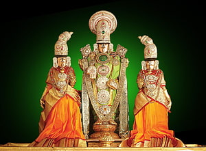 Sri Venkateswara Balaji Temple Idol with Sridevi and Bhudevi Statues HD wallpaper