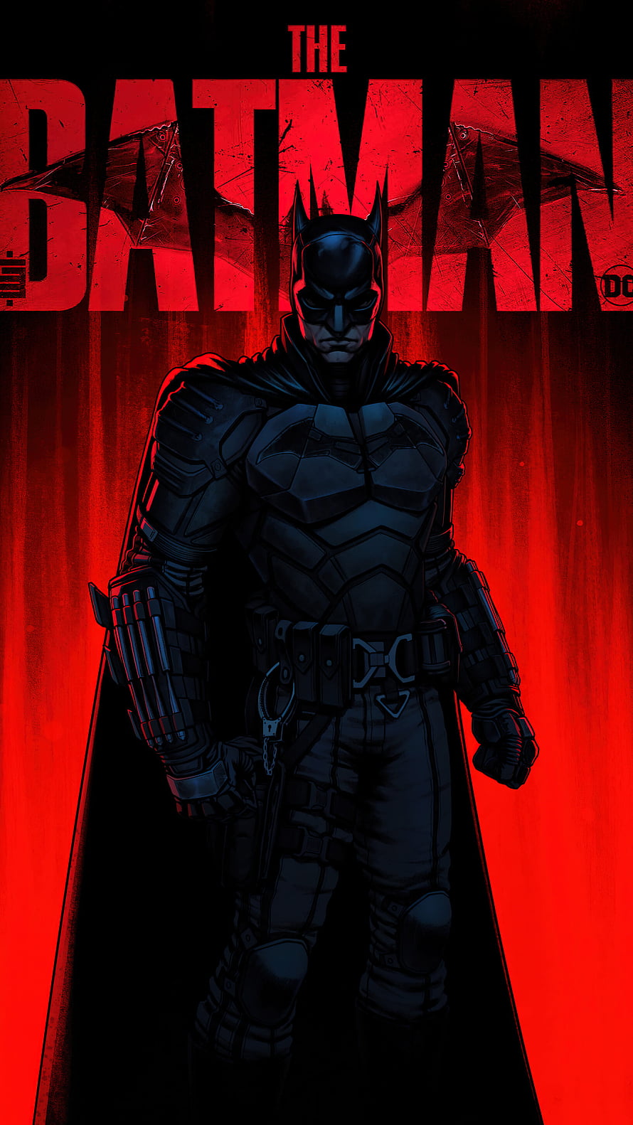 The Batman Movie Poster Artwork Featuring Dark Knight in Tactical Suit Against Red Background, The Batman Movie , #the batman movie HD phone wallpaper