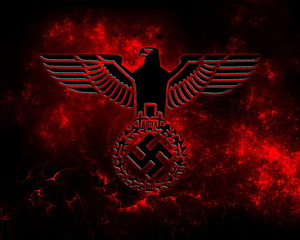 Dark Red Eagle and Swastika Emblem on Fiery Black Background HD wallpaper
