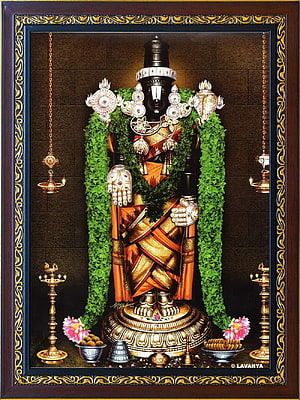 Lord Ayyappa Statue Adorned with Green Garland and Gold Jewelry HD phone wallpaper