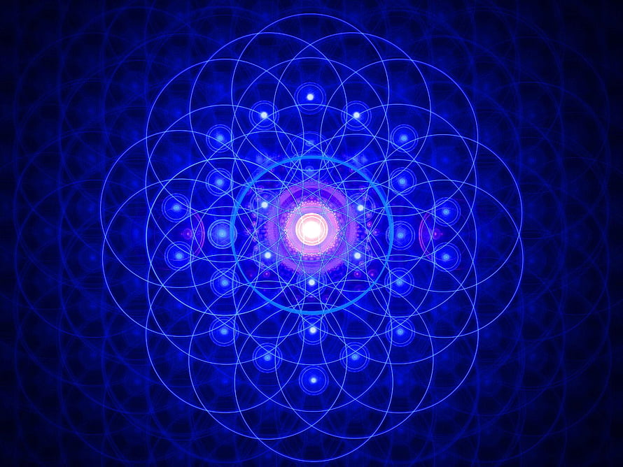 Mystical Blue Sacred Geometry Flower of Life Mandala with Glowing Center, 4 Flower of Life, sacred geometry HD wallpaper