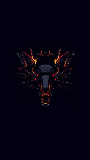 Glowing Witcher Wolf Head Emblem on Dark Background HD phone wallpaper