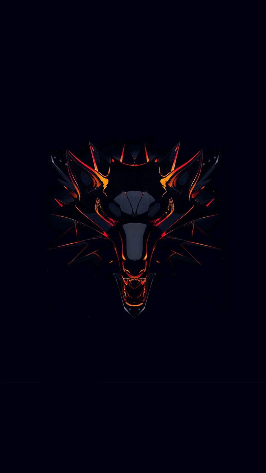 Glowing Witcher Wolf Head Emblem on Dark Background HD phone wallpaper