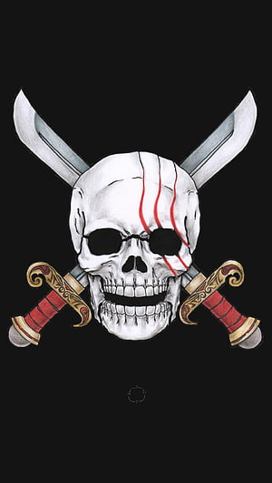Shanks Red Hair Pirates Jolly Roger Skull and Crossed Swords Illustration HD phone wallpaper