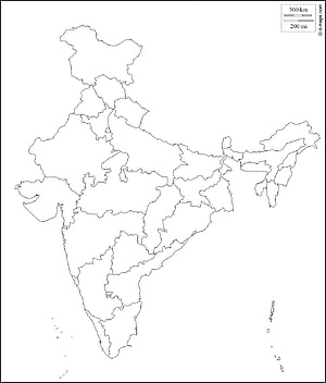 Blank Outline Map of India with State Boundaries and Scale Bar HD phone wallpaper