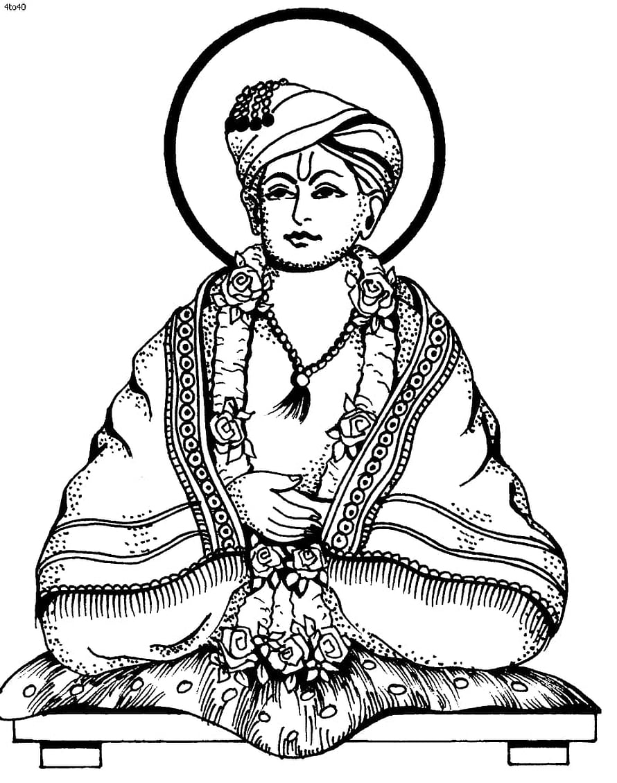 Sant Dnyaneshwar Maharaj Traditional Line Art Portrait with Halo and Floral Garland HD phone wallpaper