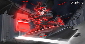 Black Clover Asta Devil Union Form with Red Magic Aura and Dark Wings HD wallpaper