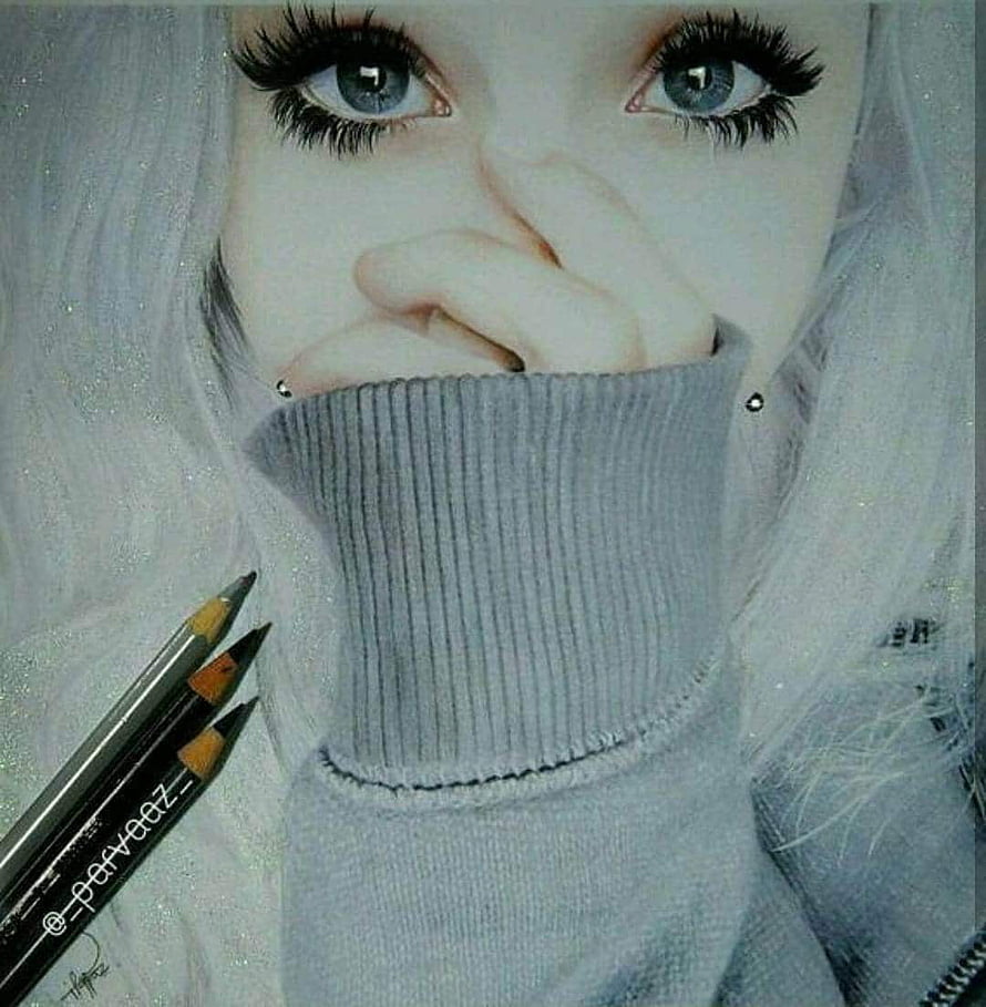 Realistic Pencil Drawing of Girl with Blue Eyes and Grey Sweater HD phone wallpaper
