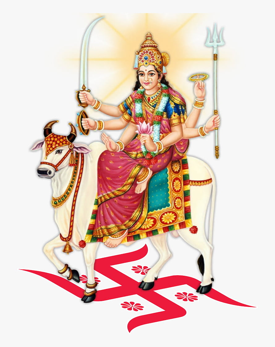 Goddess Durga Riding White Bull Nandi with Trishul and Sword Hindu Mythology Art HD phone wallpaper