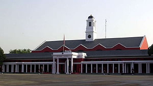 Indian Military Academy Dehradun Red Building With Clock Tower And Parade Ground HD wallpaper