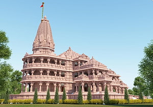 Grand Pink Sandstone Hindu Temple Architecture with Intricate Carvings and Spire HD wallpaper
