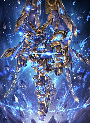 Golden Winged Gundam Zero in Blue Energy Aura Space Battle Scene HD phone wallpaper