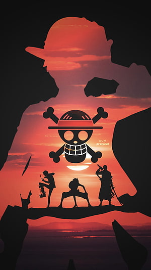 One Piece Straw Hat Pirates Silhouette Sunset Wallpaper HD phone wallpaper