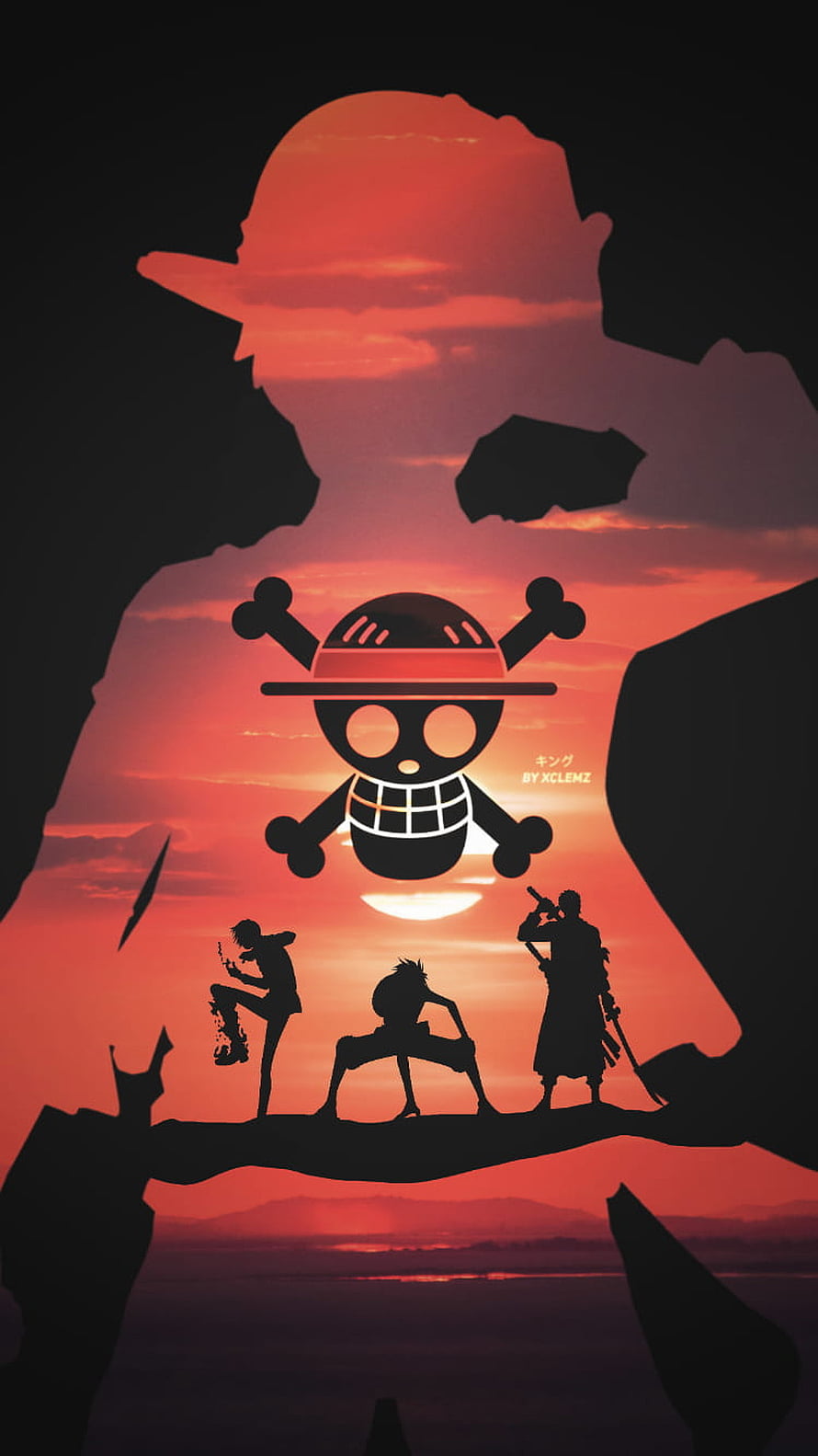 One Piece Straw Hat Pirates Silhouette Sunset Wallpaper HD phone wallpaper